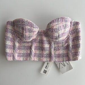 Zara Lilac and Pink Tweed Bustier Top XS